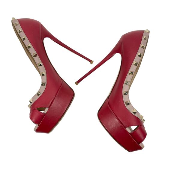 Valentino Garavani Rockstud Two Tone Platform Pumps Peep Toe Size 41 - Picture 7 of 11